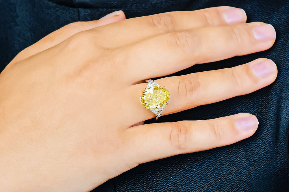 GIA Certified 8.00 Carat Oval Fancy Intense Yellow Diamond Ring