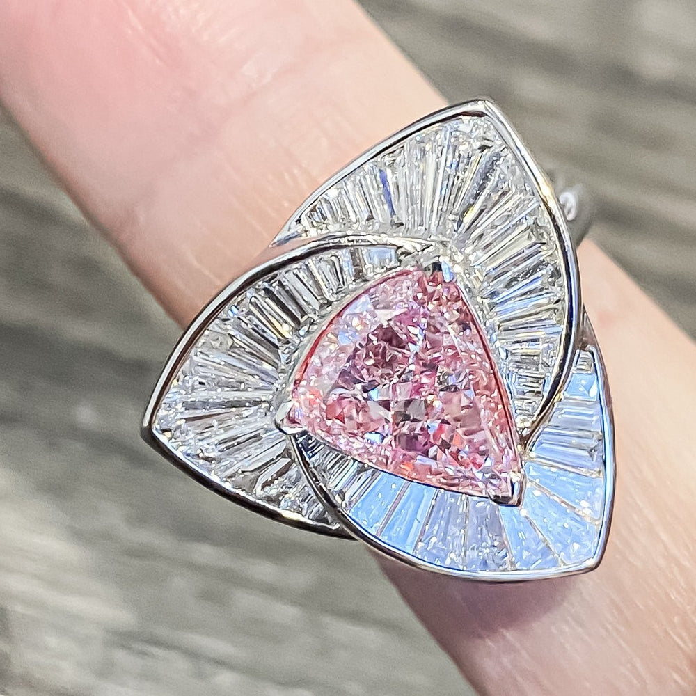 GIA Certified Trilliant Cut Pink Diamond Ring