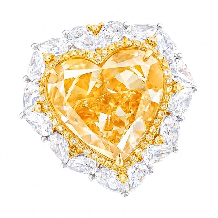10.00 Carat Gia Certified Fancy Intense Yellow Heart Diamond Ring