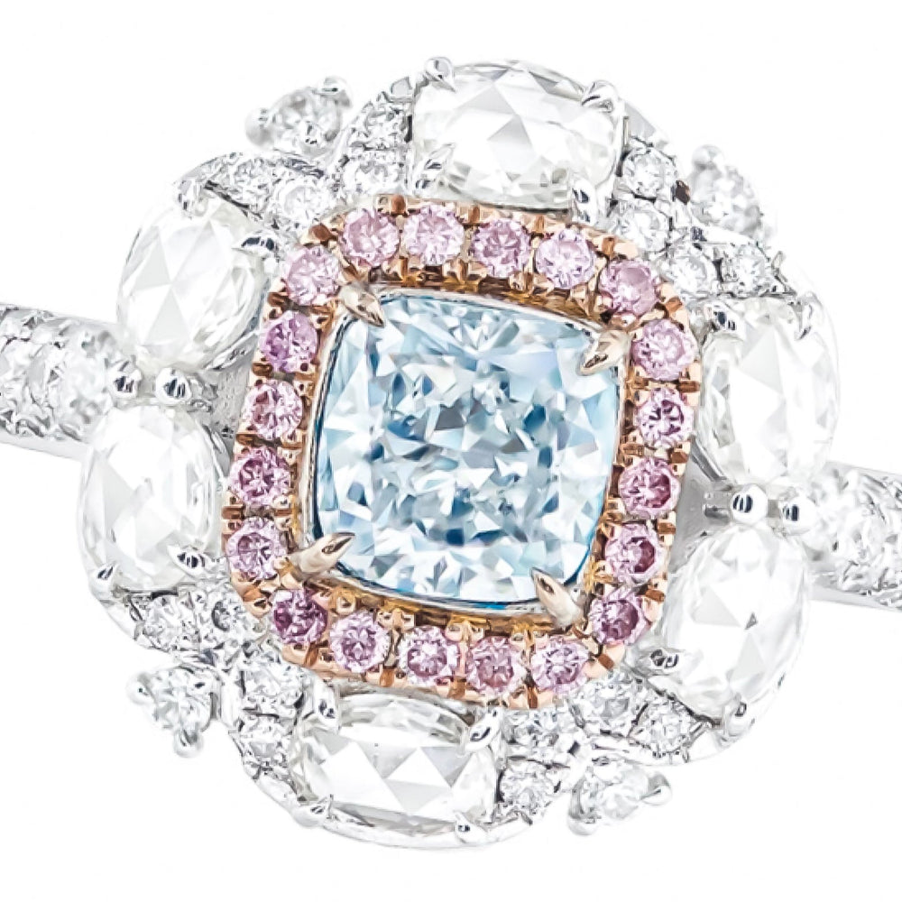 GIA Certified 1.00 Carat Very Light Blue Diamond Ring