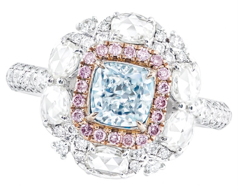 GIA Certified 1.00 Carat Very Light Blue Diamond Ring