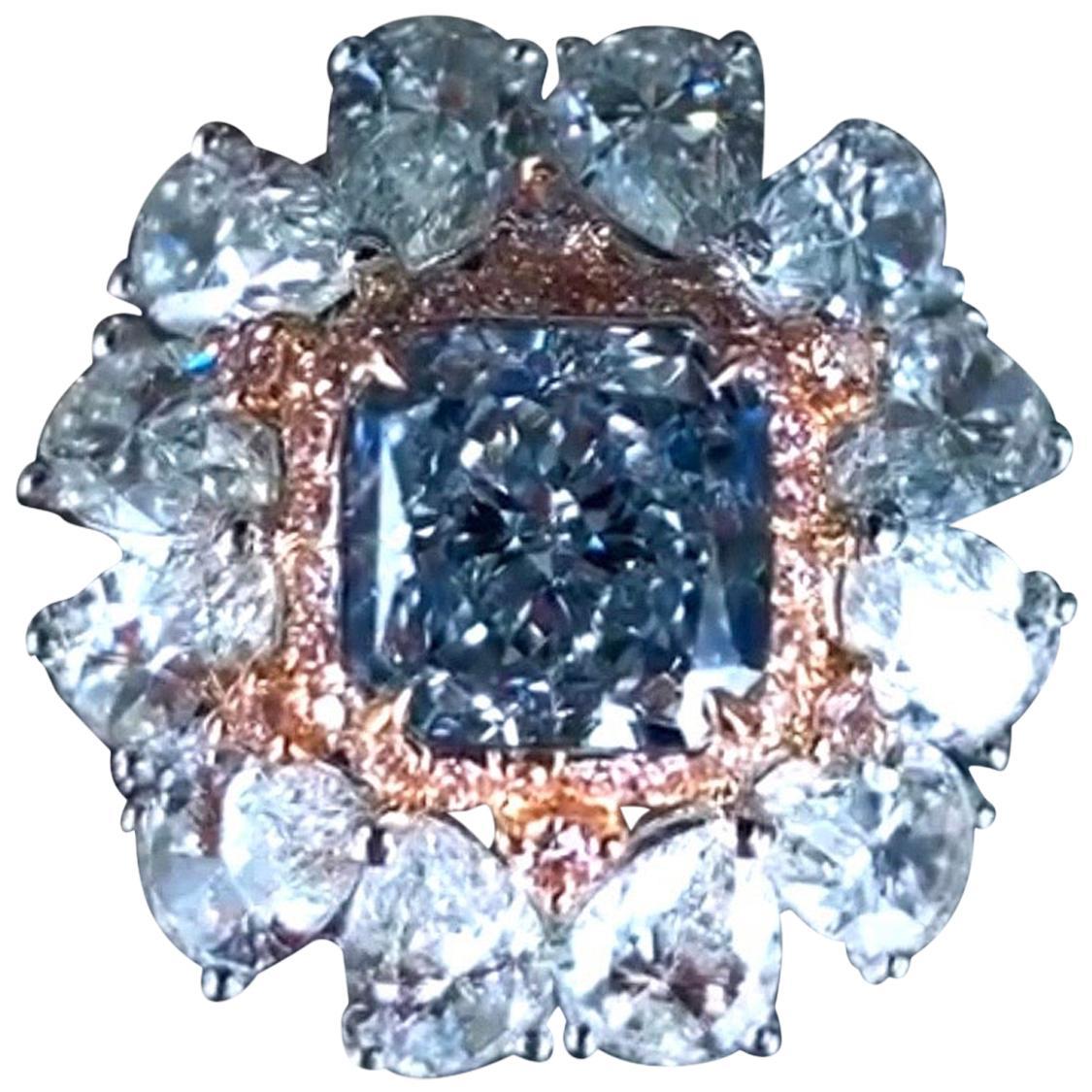 GIA Certified 2.00 Fancy Light Blue Diamond Ring