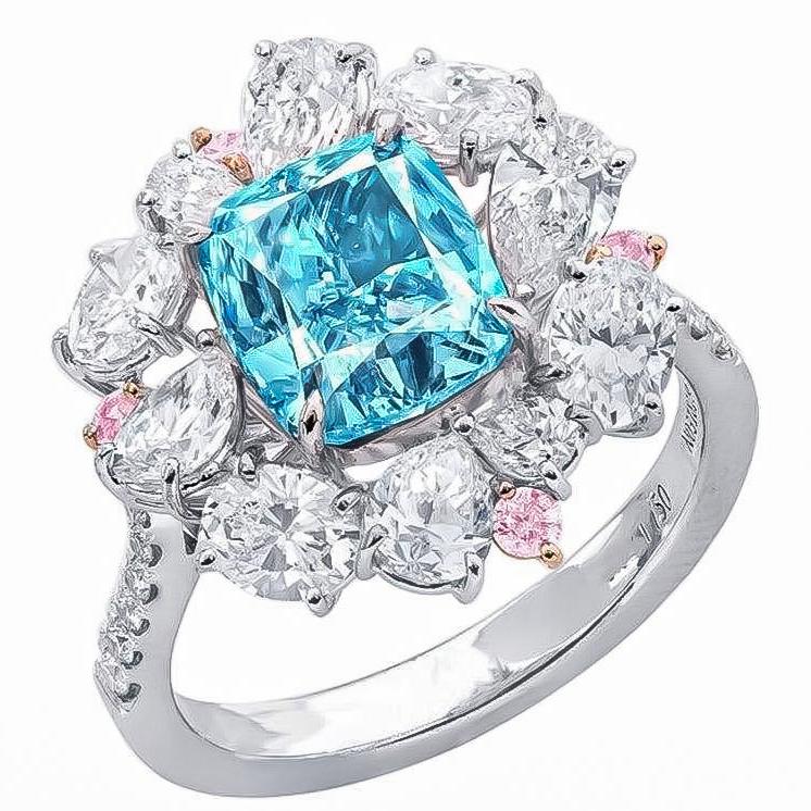 GIA Certified 3.00 Carat Fancy Green Blue Diamond Ring
