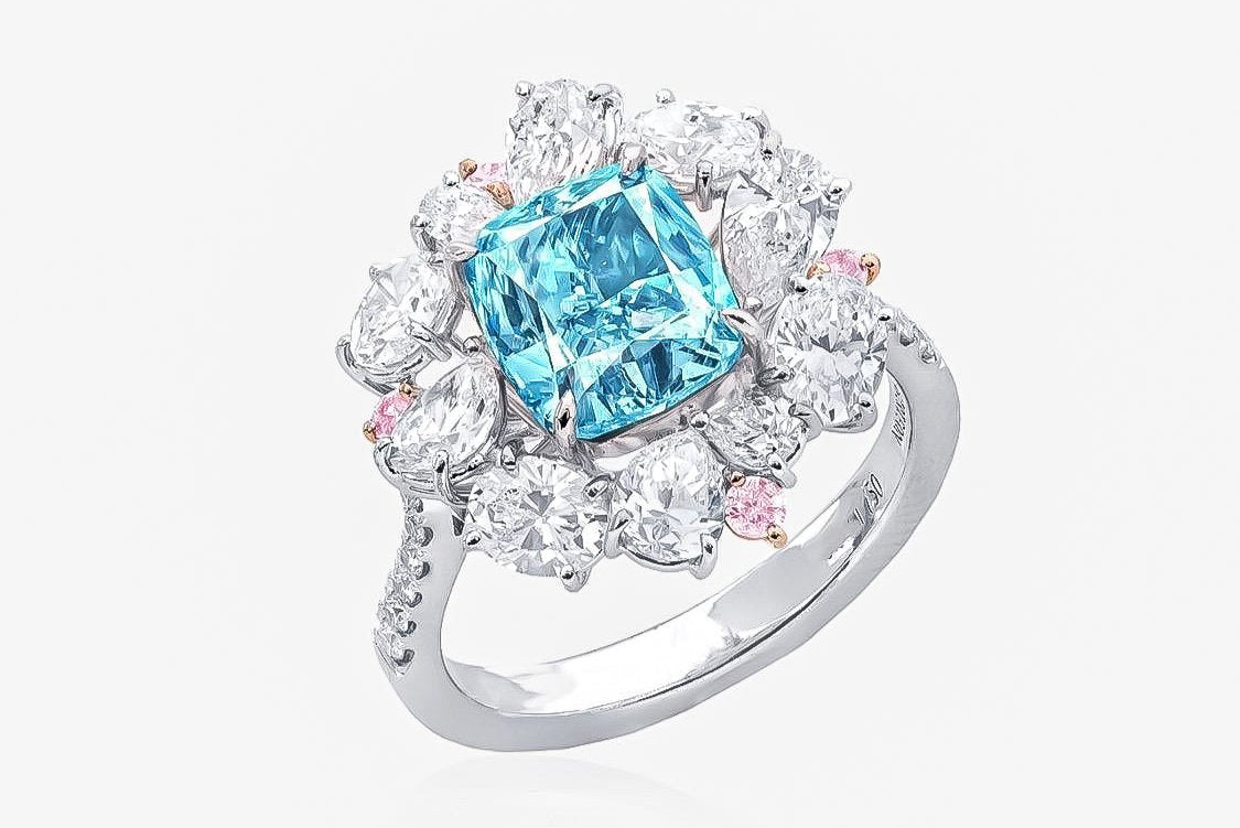 GIA Certified 3.00 Carat Fancy Green Blue Diamond Ring