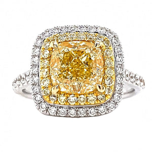 GIA Certified 3.00 Carat Fancy Yellow Diamond Ring