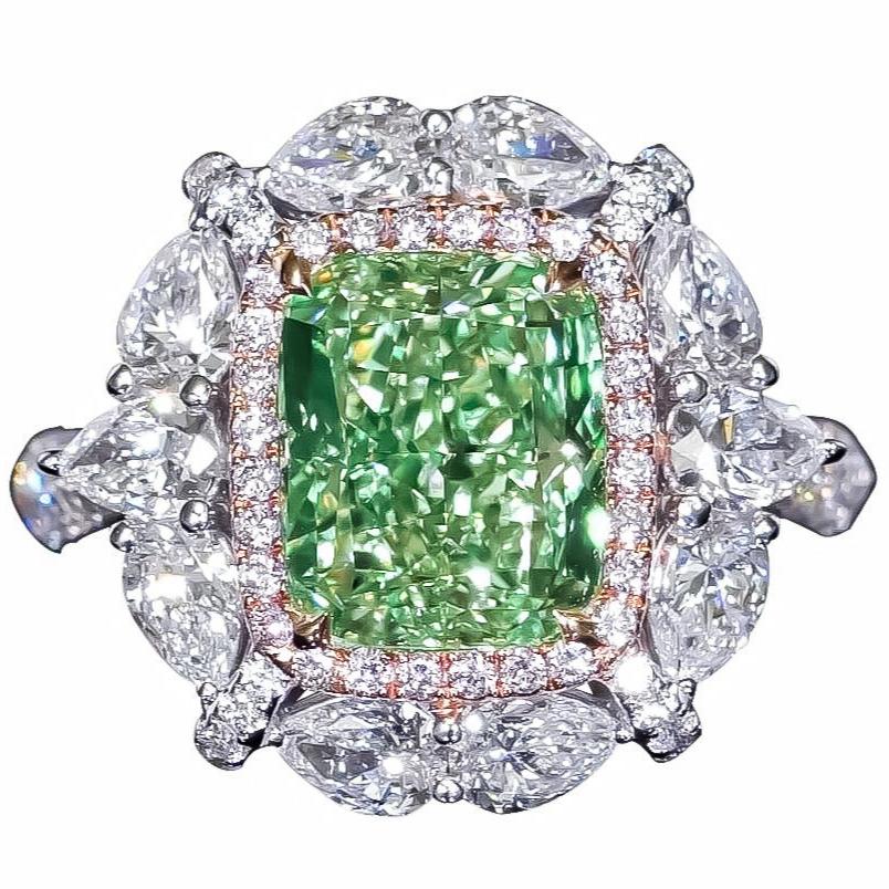 GIA Certified 4.00 Carat Fancy Green Yellow Diamond Ring