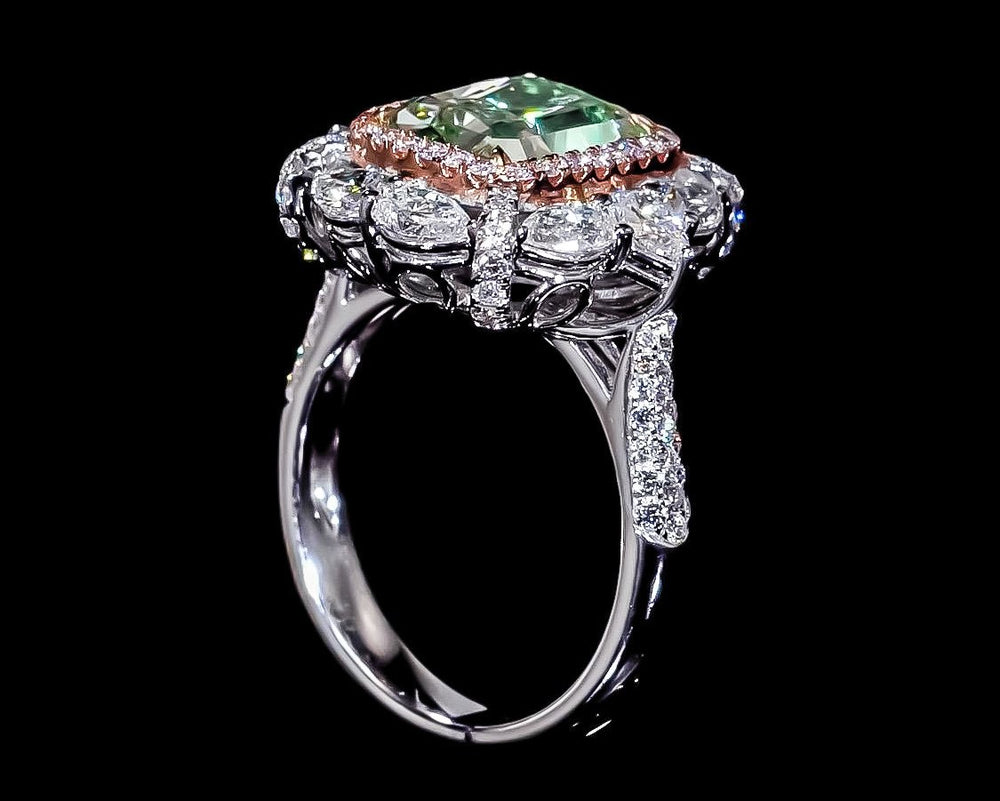 GIA Certified 4.00 Carat Fancy Green Yellow Diamond Ring