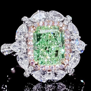 GIA Certified 4.00 Carat Fancy Green Yellow Diamond Ring