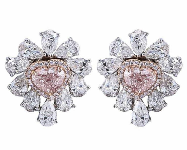 GIA Certified Natural Pink Heart Stud Diamond Earrings