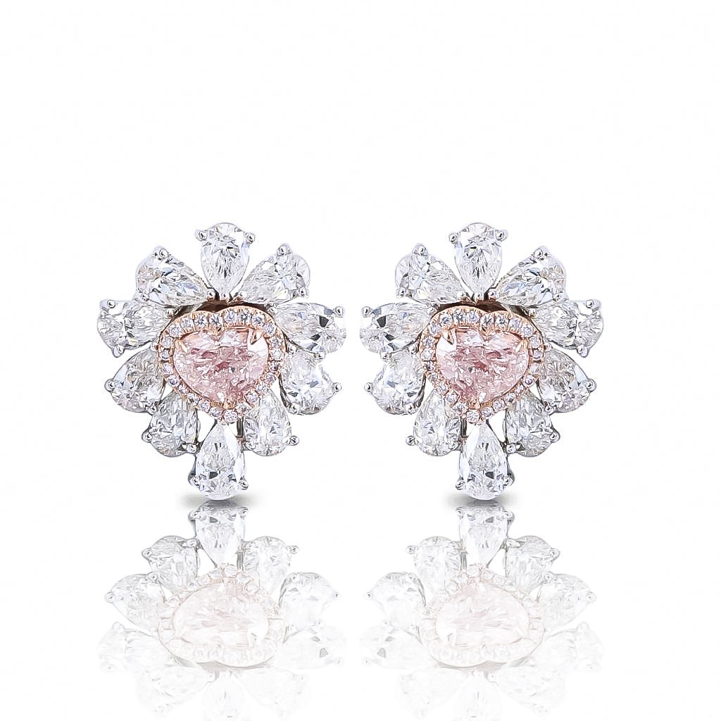 GIA Certified Natural Pink Heart Stud Diamond Earrings