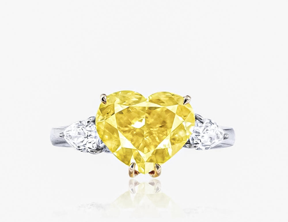 Gia Certified 5.00 Carat Fancy Intense Yellow Diamond Heart Ring