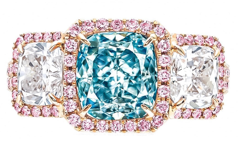 GIA Certified 2.50 Carat Fancy Intense Greenish Blue Diamond Ring