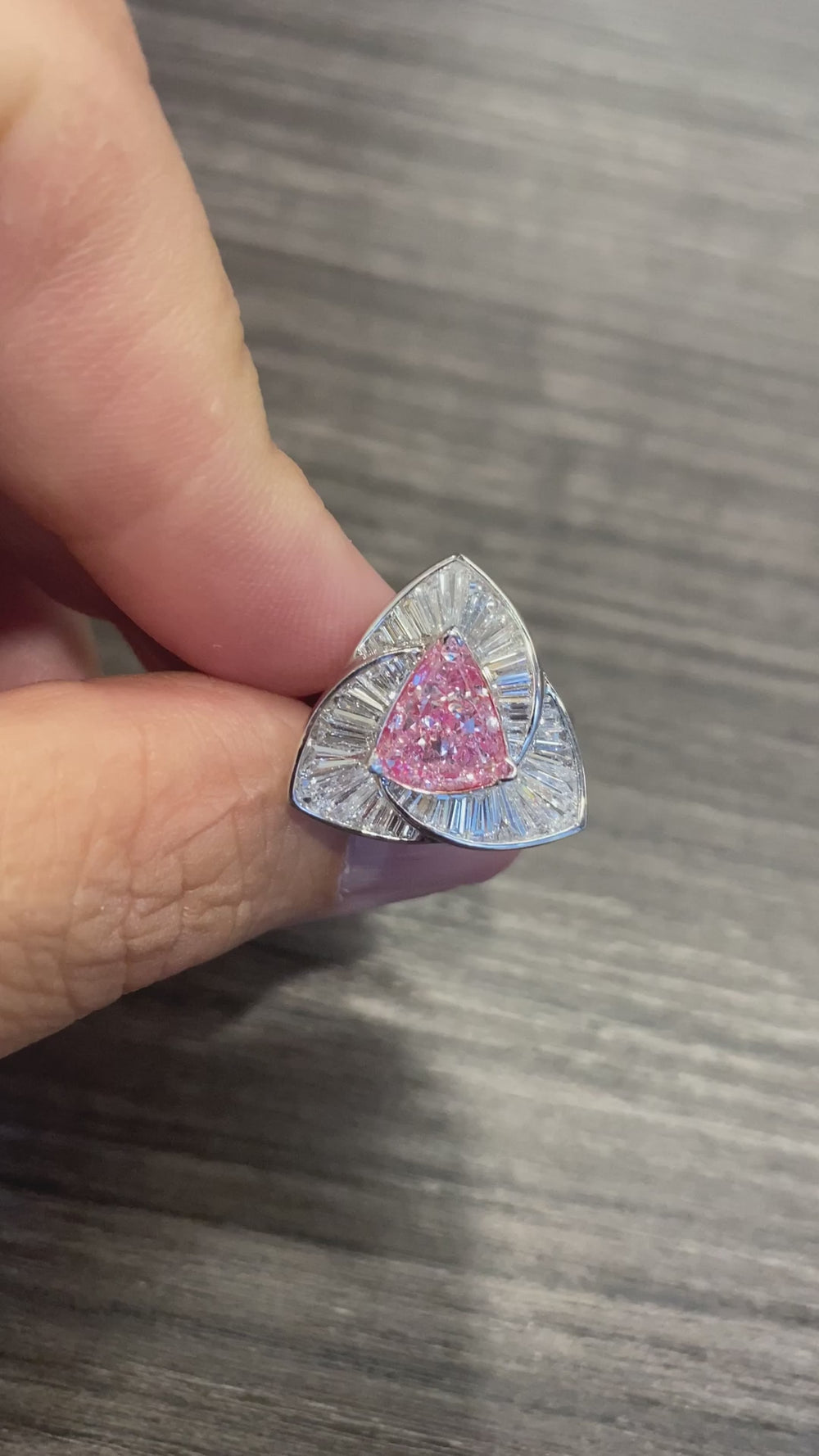 GIA Certified Trilliant Cut Pink Diamond Ring