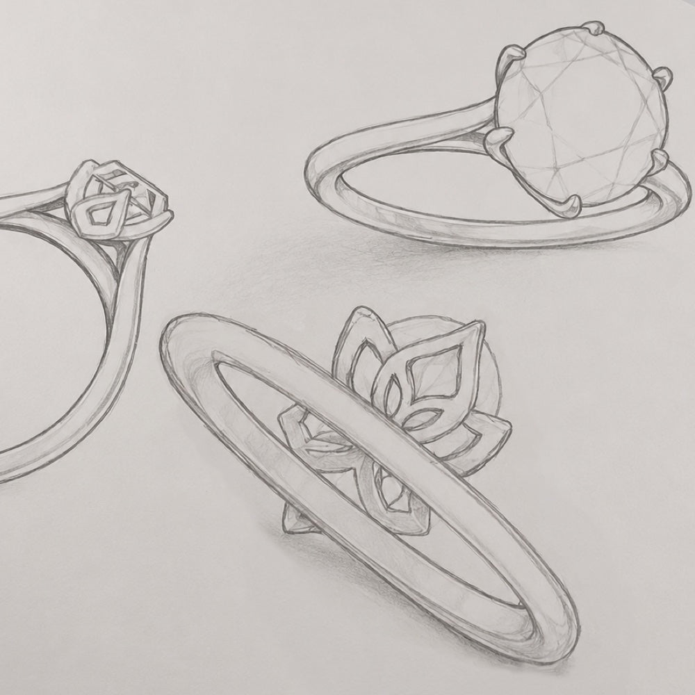 Day 1 &mdash; the first hand sketches of the ring, drawn on paper